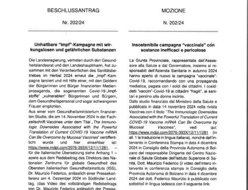 Beschlussantrag im Südtiroler Landtag 202/2024 – Unhaltbare “Impf”-Kampagne mit wirkungslosen und gefährlichen Substanzen